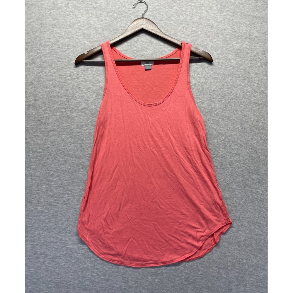 Old Navy Tank Top Womens M Coral Orange Rayon Sleeveless Scoop Neck Curved‎ Hem